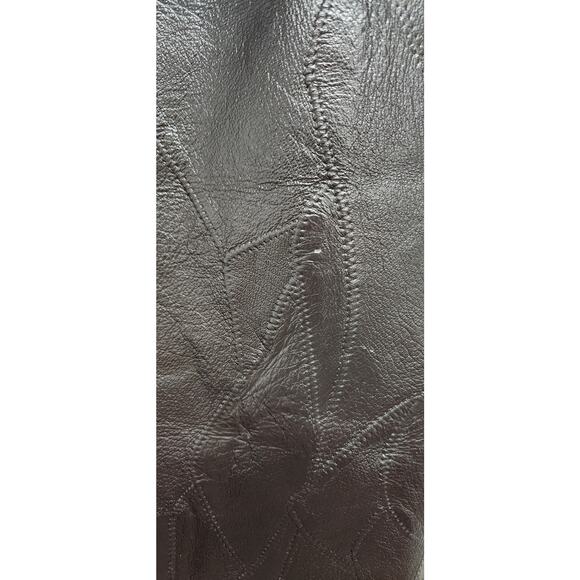 Vintage Mattina T Brown Genuine Leather Patchwork Mob Wife Midi Skirt, Size 12 - Picture 11 of 12